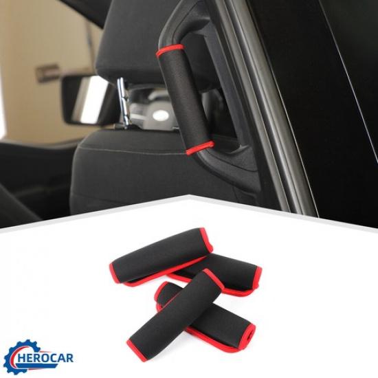 4pcs Front Rear Door Grab Bar Handle Cover Protect for Ford F-150 +Red ABS