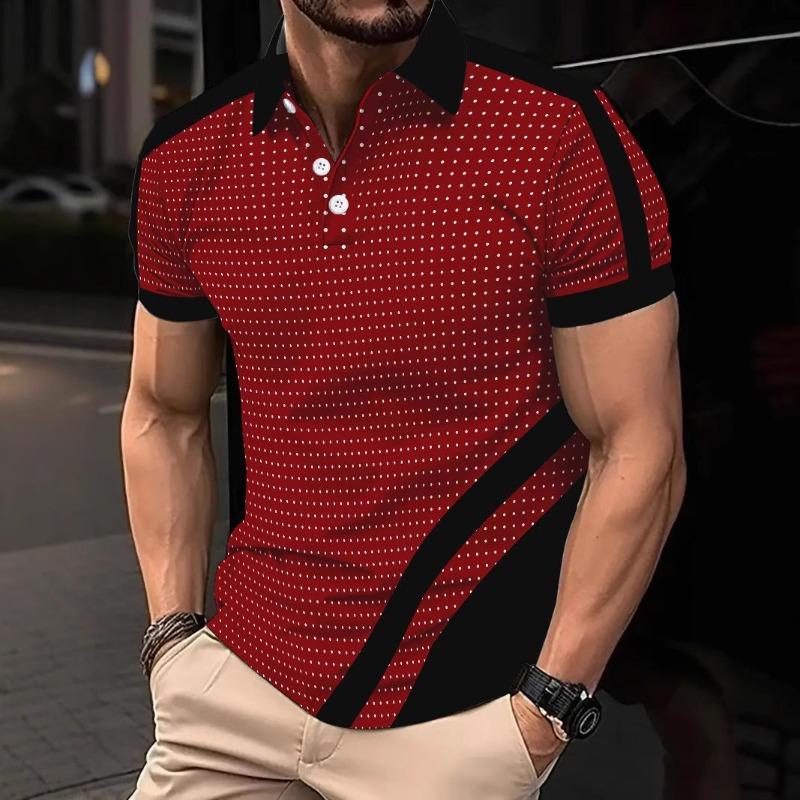 

2026 New Fashion Men s Casual Sports Polo Shirt Short Sleeve Color Matching Lapel Men s Summer Short Sleeve T-shirt 3XL червоний