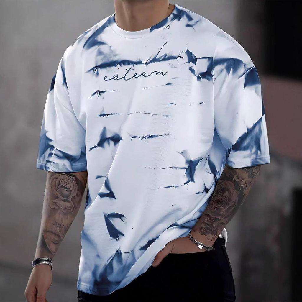 Herren 3D-Druck Rundhals Fitness-T-Shirt, Kurzarm