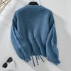 Vintage Autumn Winter Loose V Neck Cardigan Solid Color Long Sleeve Sweater Knitwear Top
