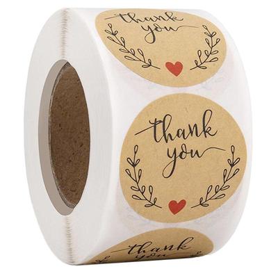 Adesivi Rotondi in Carta di Pelle di Mucca 'Grazie' per Confezioni Regalo Aziendali e Decorazioni