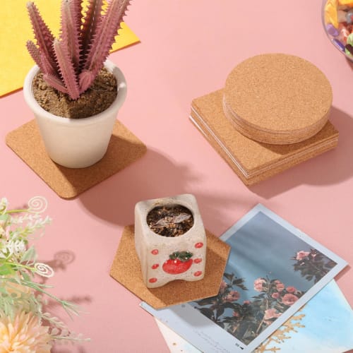 uxcell 80-Piece Self-Adhesive Cork Coasters, 9.5x9.5x0.5cm, Cork Cushions, Cork Tiles, Cork Backing Sheets, Mini Wall Cork Boards for Coasters and DIY