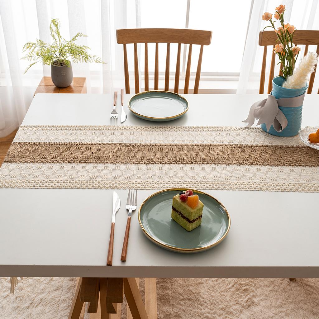 Bohemian Rustic Wedding Bridal Shower Dinner Cotton Linen Table Runner