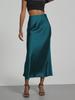 European & American Style Satin High-Waist Mid-Length Skirt - Glossy Solid Color