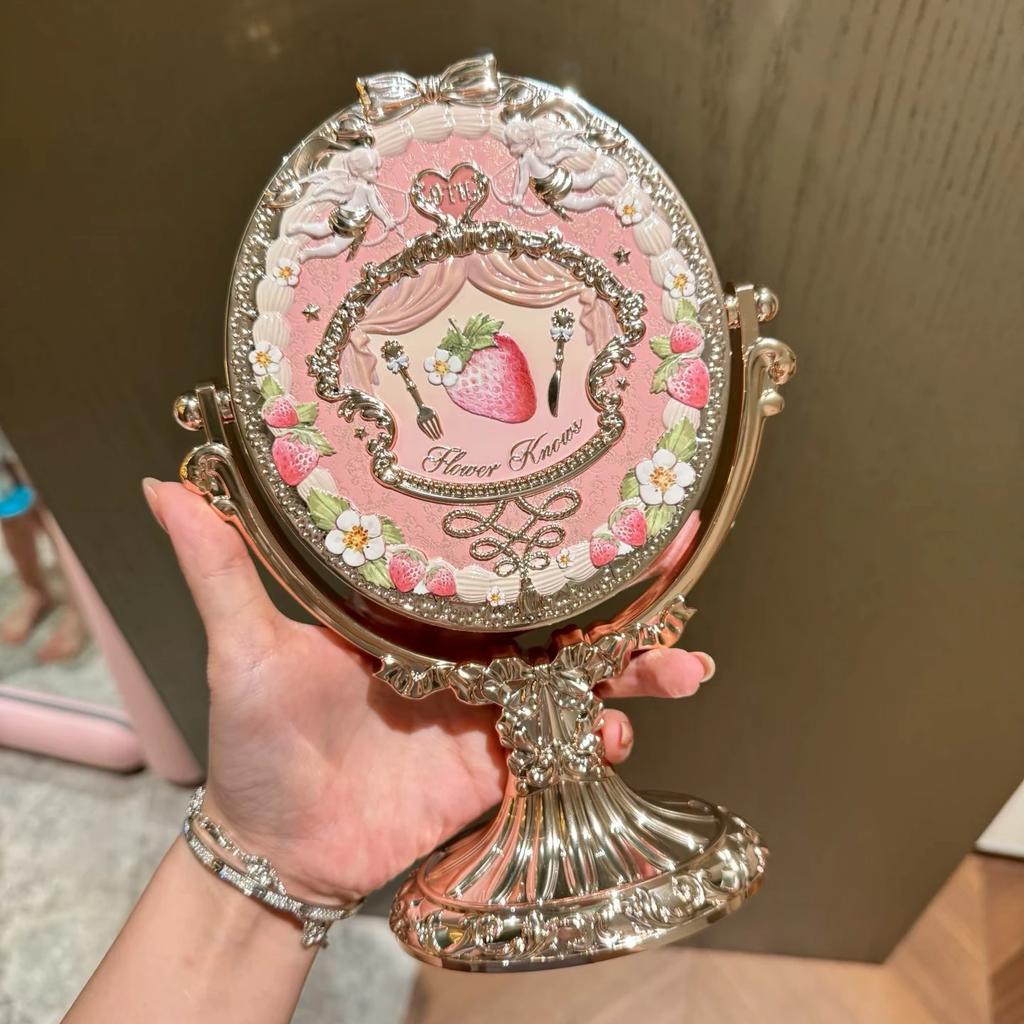 Flower Knows 9th Anniversary 4 Pcs Makeup Set Desktop Vanity Mirror Paddle Brush Air Cushion Comb Brush Holder Blush Brush