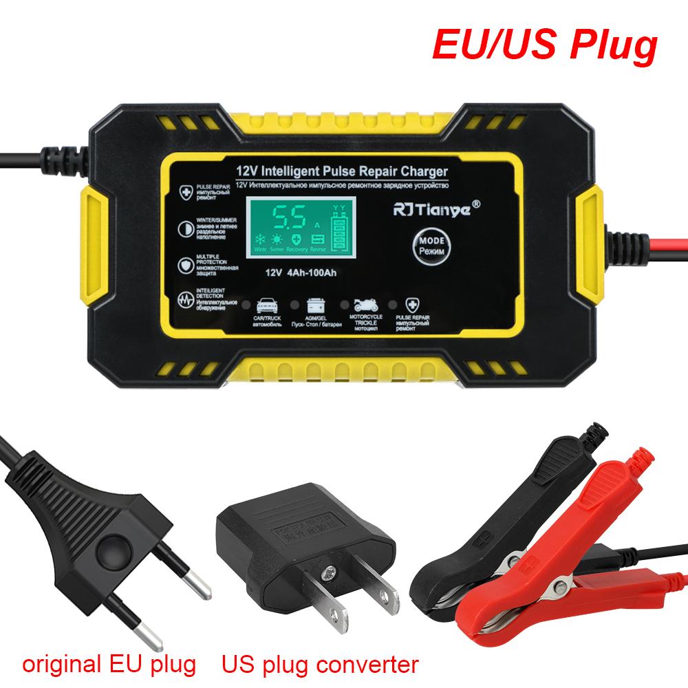 12V 6A Full Automatic Car Battery Charger For Auto Moto Wet Dry Lead Acid AGM Gel Power Pulse Repair Quick Charge