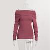 Sexy Off Shoulder Knitted Sweater for Women Fashion Autumn Slim Fit Solid Pullover Sweaters Women Slash Neck Long Sleeve Knitwears Tops 25081