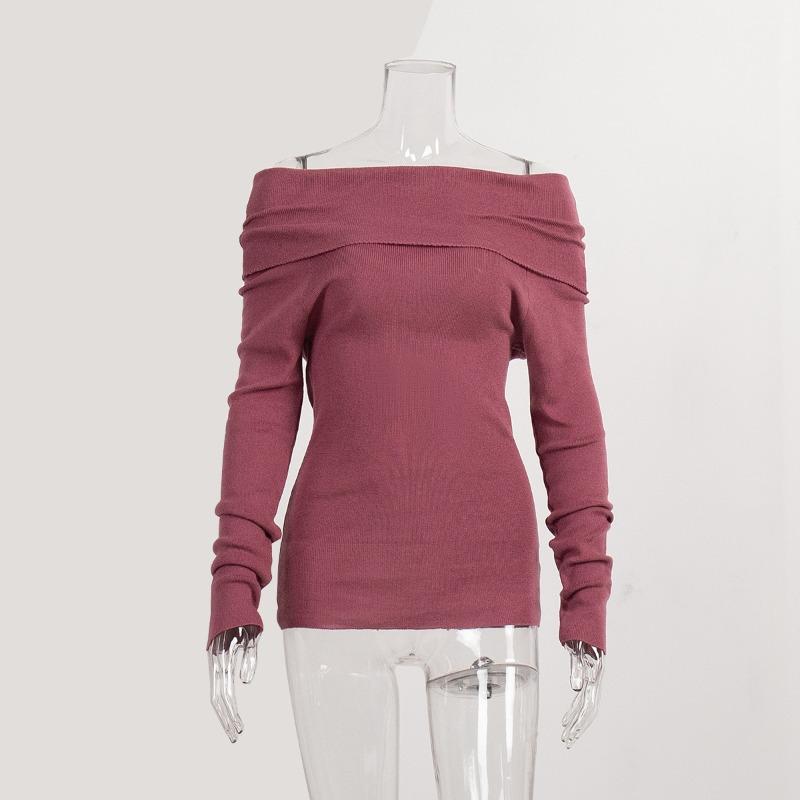 Sexy Off Shoulder Knitted Sweater for Women Fashion Autumn Slim Fit Solid Pullover Sweaters Women Slash Neck Long Sleeve Knitwears Tops 25081
