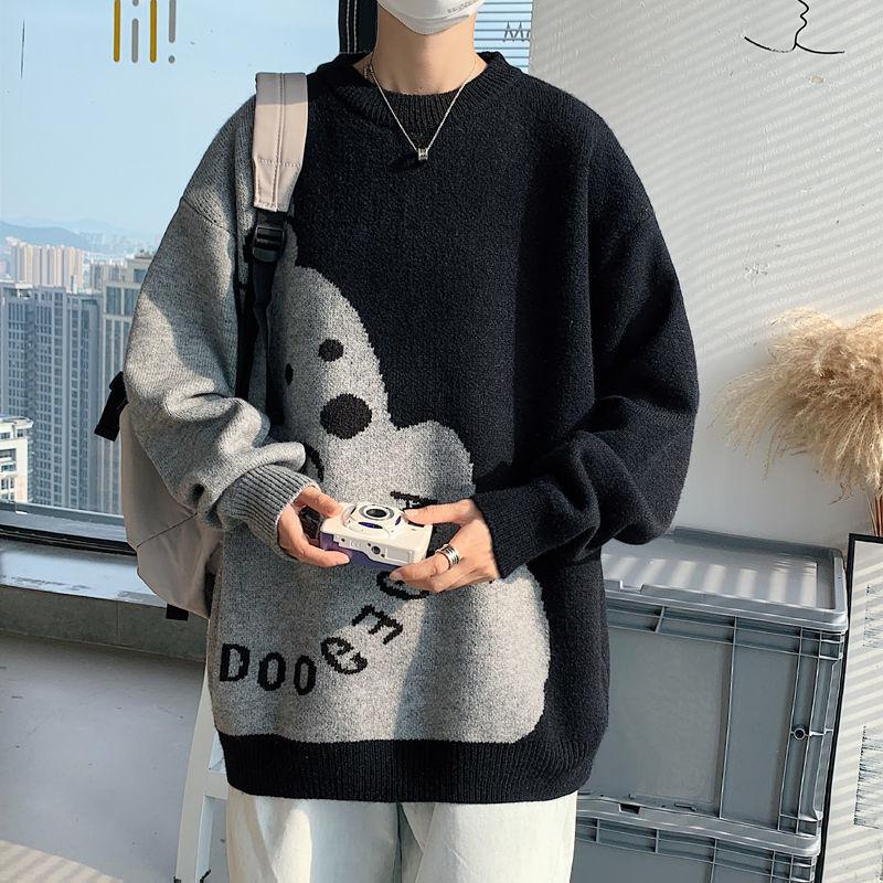 

Свитер мужской пуловер утолщенный Гонконгский стиль модный повседневный трикотаж универсальный пара зимняя нить M