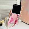 Retro Contrasting Leather Pattern for Samsung ZFlip7 Mobile Phone Case Folding Screen Zflip6/5/4/3 Pearl Portable Rope