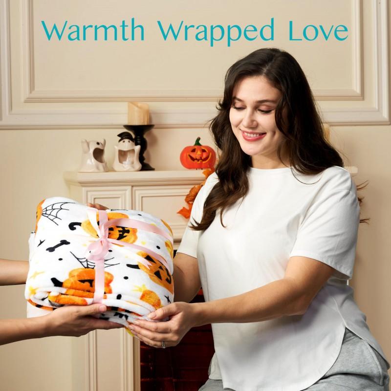 Halloween Pumpkin Spider Web Flannel Blanket Soft Warm Home Throw Gift