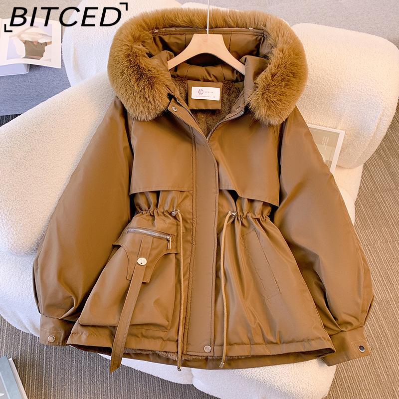 BITCED Manteau d'hiver matelassé pour femme - Style court avec doublure polaire, Parka bouffante épaisse