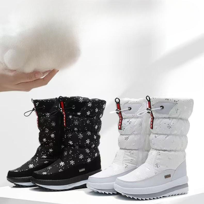 Winter Warme Schneestiefel für Damen Rutschfeste Outdoor Hohe Kordelzug mit Samt und Dicksohlige Stiefel für Damen