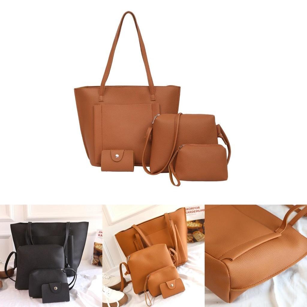 Fashionable Lychee Pattern Handbag Set For Women With 4 Pieces