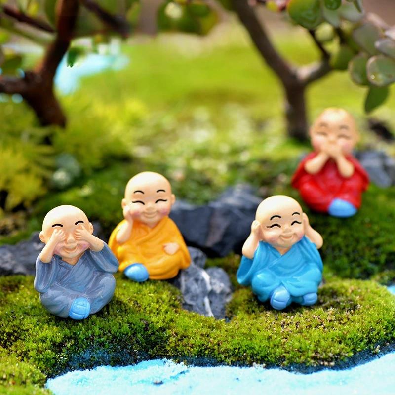 4Colors Miniature Monks Figurine Bonsai Decoration Mini Garden Animated Character Figure Statue Model Anima Resin Craft Ornaments