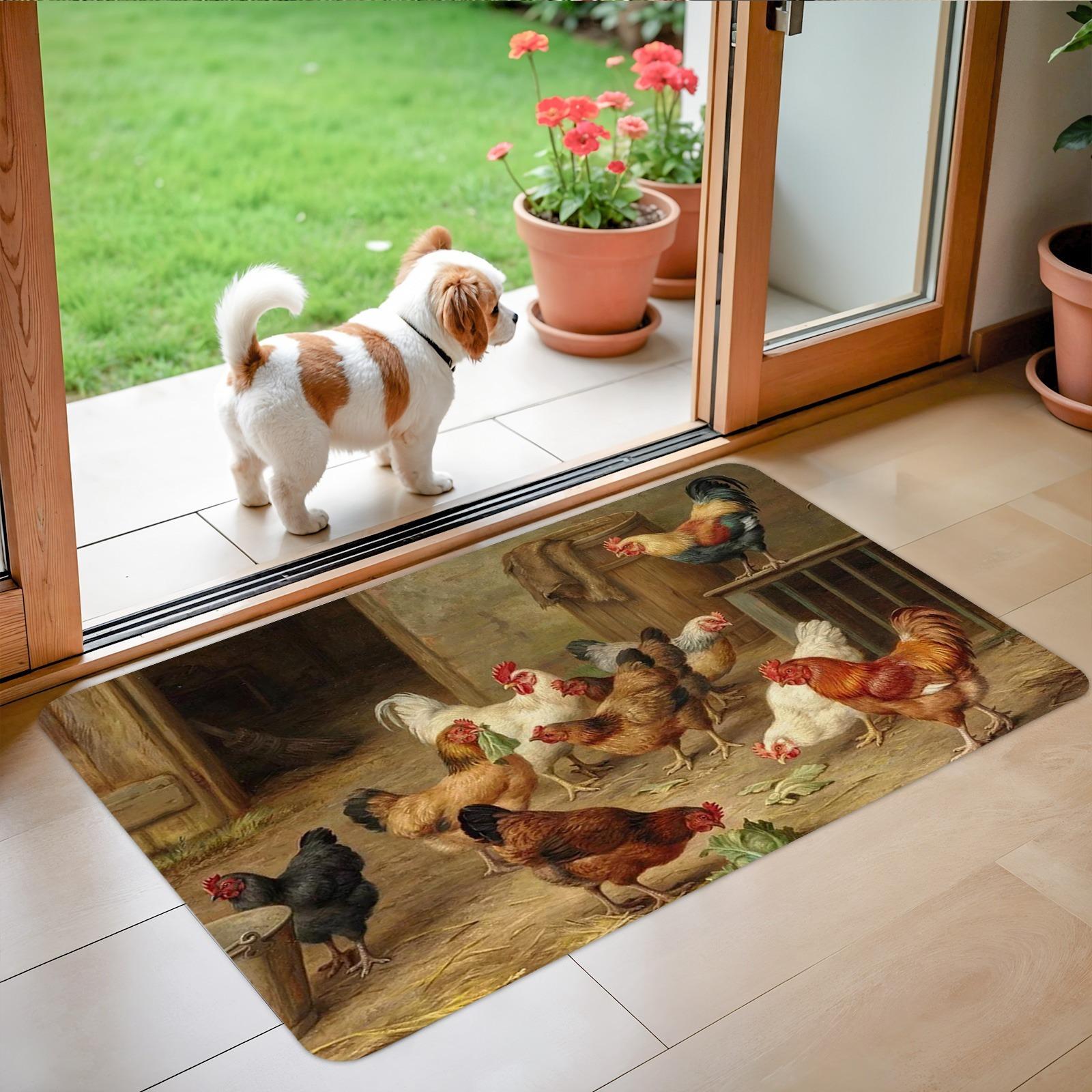 1PC Chickens Pattern Kitchen Rug Non-Slip Door Mats Pop design Bathroom Rug Bath Mat Carpet for Home Sink Laundry Decor 40cm x 60cm