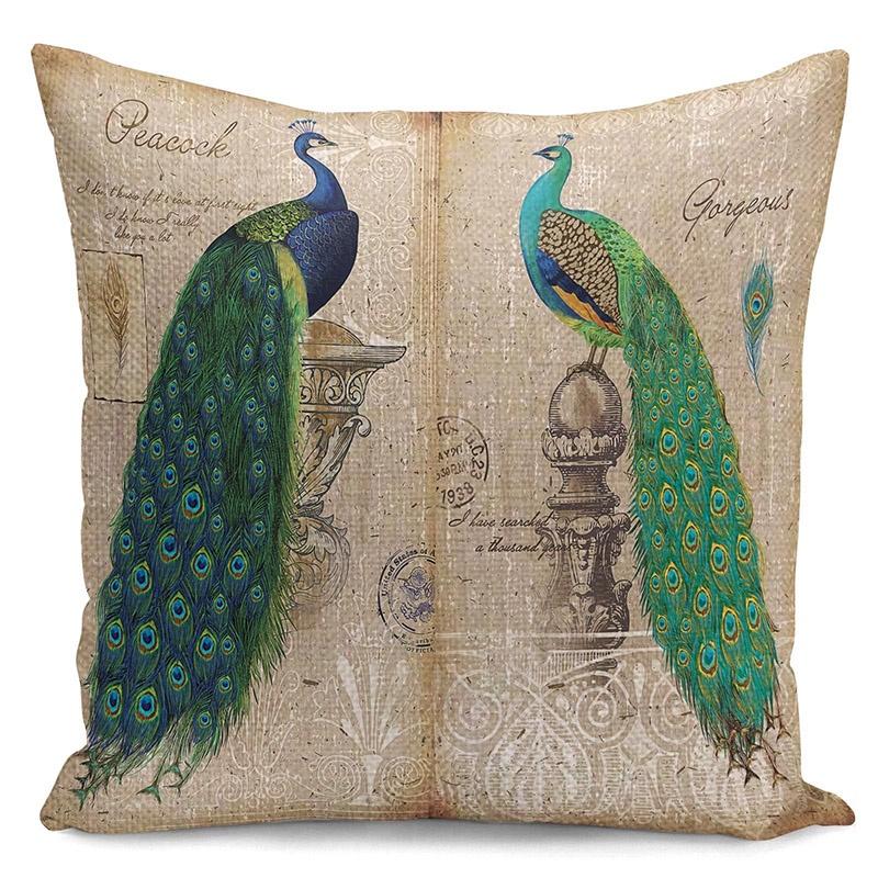 Luxuriöser Kissenbezug aus Baumwolle und Leinen mit Pfauenmuster für elegante Heimdekoration, Sofakissenbezug