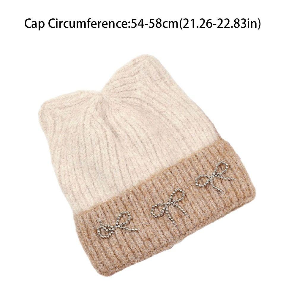 Casual Bowknot Knitted Hat Knitted Cat Ear Beanie Caps Windproof Fiber Winter Hat