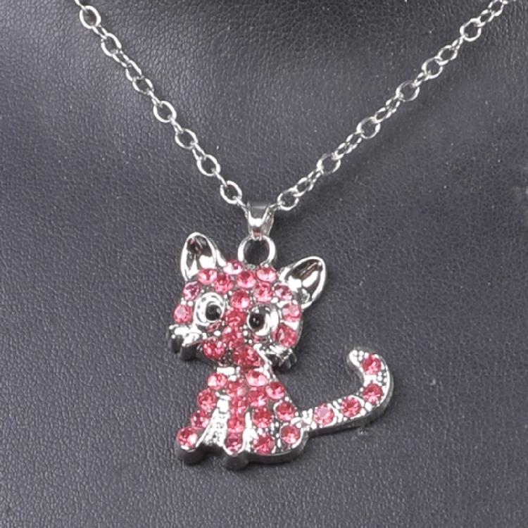 Eye Catching Cats Pendant Necklace Fashionable Rhinestones Adorned Cats Pendant Necklace Jewelry for Daily Wear