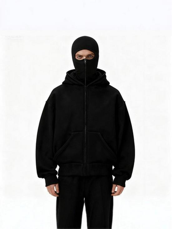 Masque à Capuche Double Couche Unisexe Zippé Style Y2K pour l'Automne/Hiver