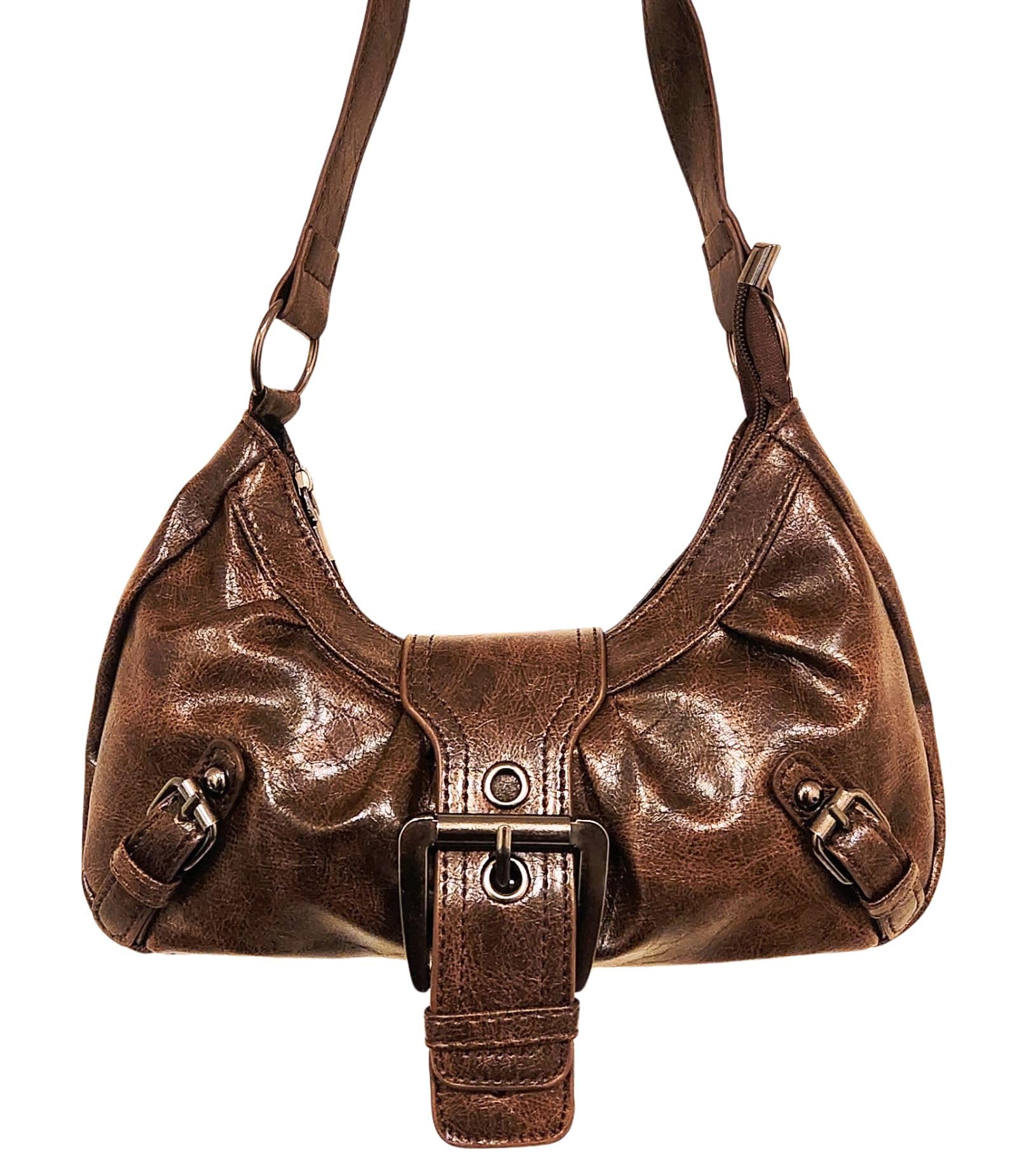 

[mental & body cota] Корейская сумка в стиле Y2K «Корейская мина», Горизонтальная сумка-хобо, Стиранная лакированная кожа с ПУ кожей, Акцент на внешний вид, а не на качество