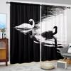 2pcs Black and White Swan Printed Curtain for Home Decor - Rod Pocket Window Treatment for Bedroom, Office, Kitchen, Living Room