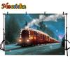 Mocsicka Christmas Train Background Photography Winter Snow Tree Decoration Baby Family Photo Backdrop Studio Party Props Banner
