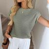 Sommer Damen Rundhals Pullover Zweifarbig Gestrickt Kurzarm Top, Grenzüberschreitend Lässiges Stricktop für Europa Amerika