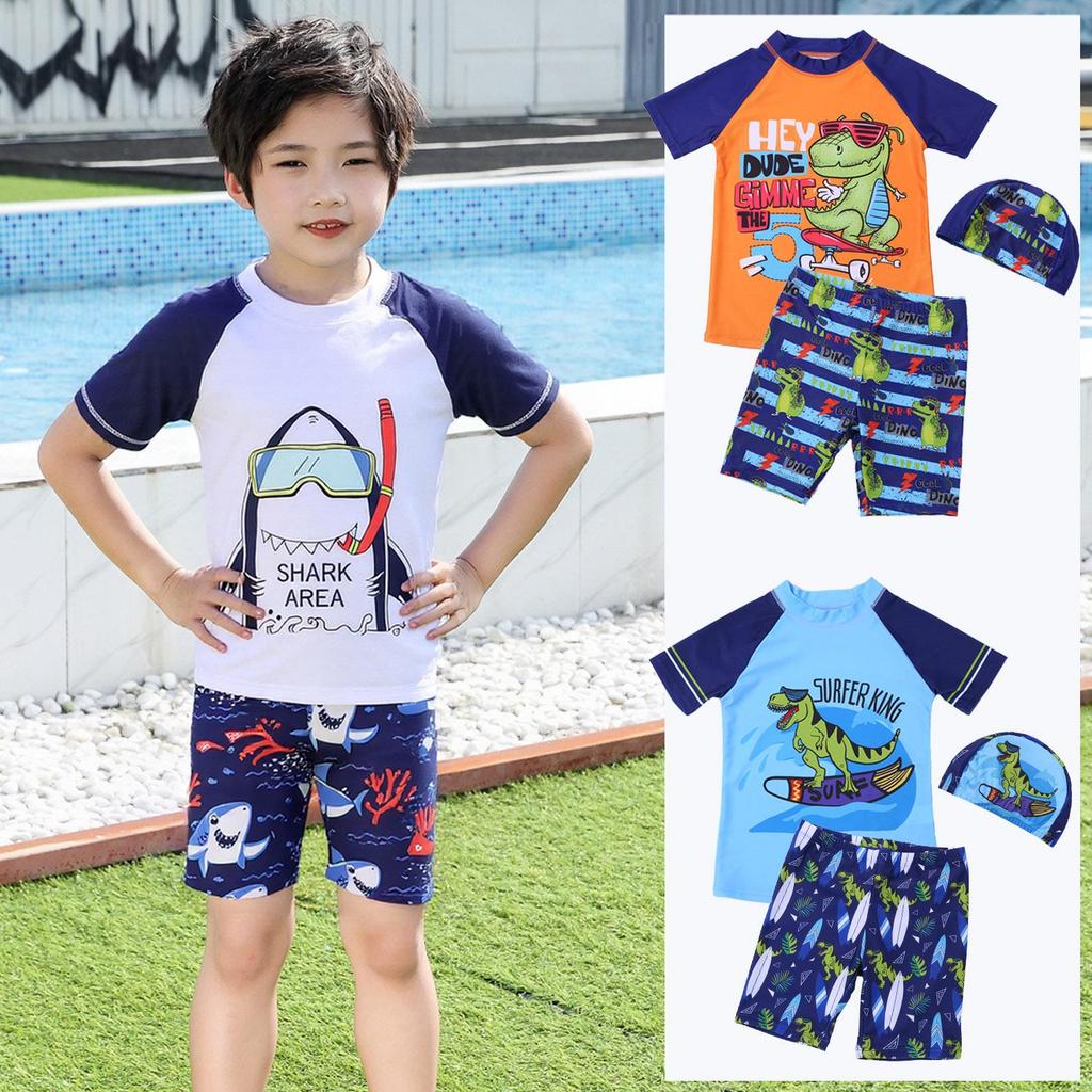 New Boys' Two-Piece High Elastic Quick-Dry Swimsuit Set – Sizes S, M, L