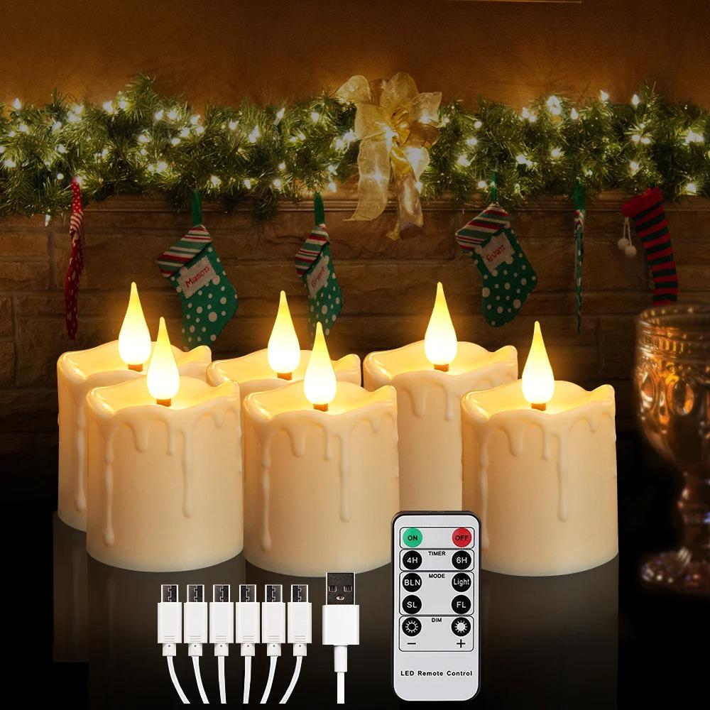 Realistic Flickering Flame LED Candle USB Rechargeable with Remote Waterproof 8H Timer for Wedding Holiday Home Decor Gift Set