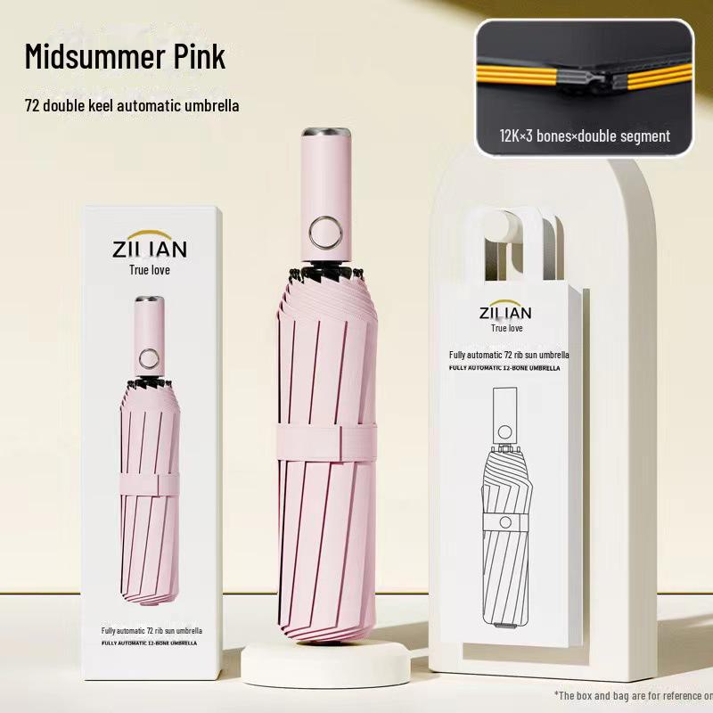 Umbrelă automată pentru femei cu 72 de oase: Rezistent la vant, protectie UV, soare si ploaie Dubla utilizare.