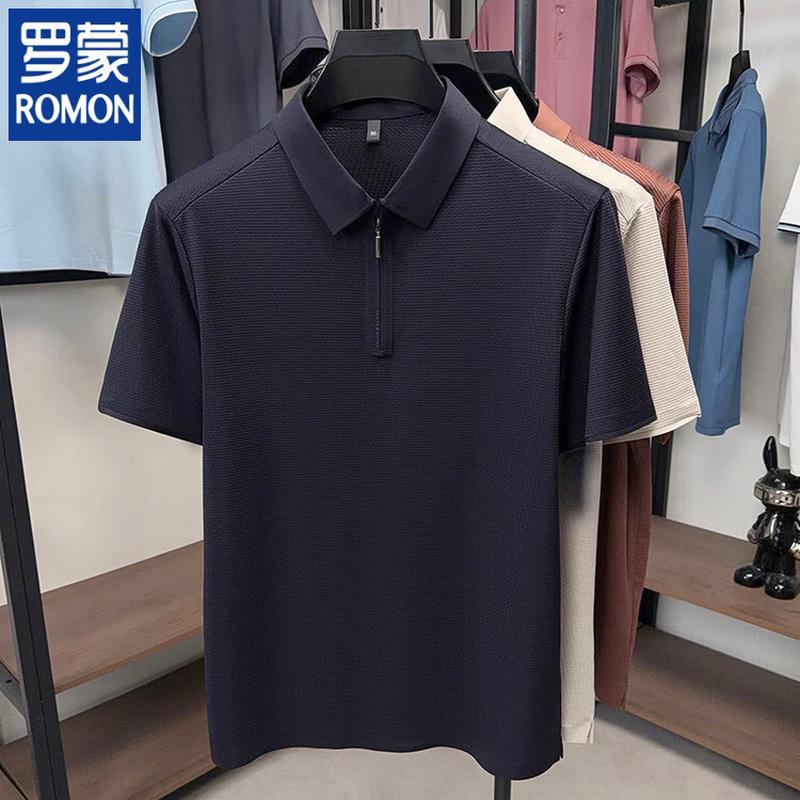 

ROMON Men s Half-Zip Short Sleeve Polo Shirt 52