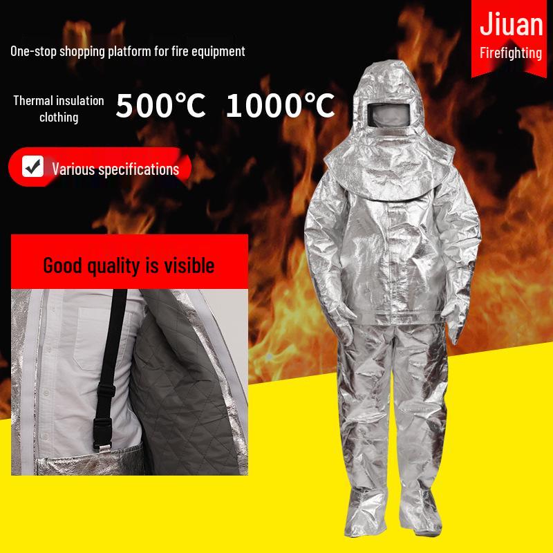 Heat-Resistant Aluminum Foil Suit, 500℃-1000℃, Anti-scald, High-Temperature Protective Firefighting Clothing Large; 500°