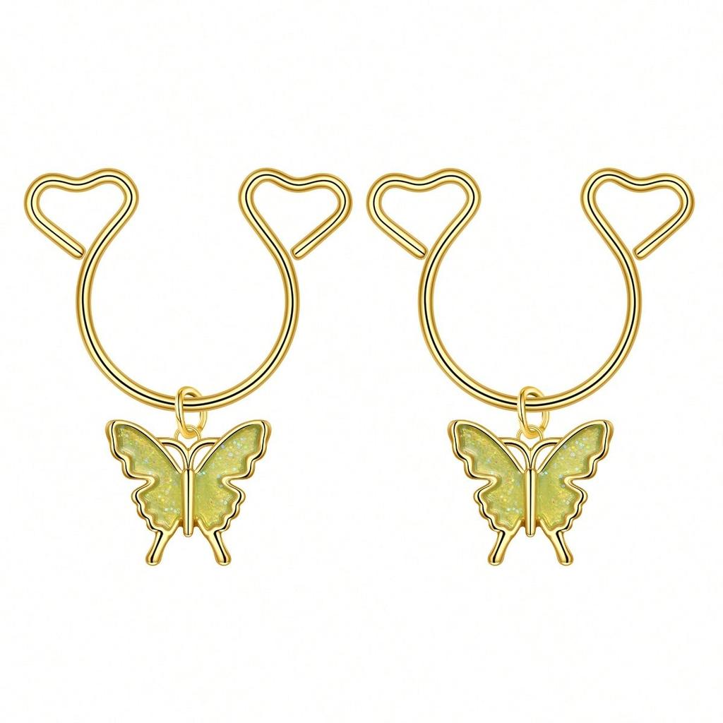 2 Pezzi Anello Finto Capezzolo a Forma di Cuore con Pendente Acciaio Inossidabile Anelli per Capezzoli Senza Perforazione Clip On Anelli per Capezzoli Piercing Finto per il Corpo