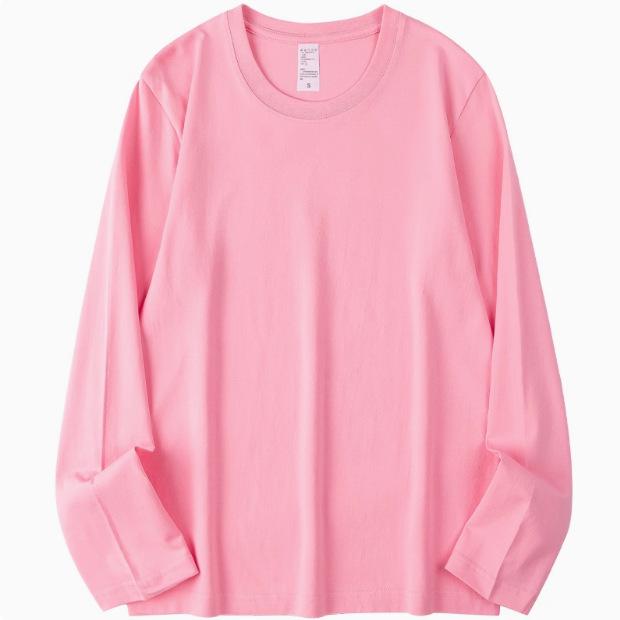 

Жіночий рожевий топ з 100% бавовни вільного крою з довгим рукавом та круглим вирізом - корейський стиль, великий розмір, ідеальний для весни та осені M up to 100 lbs рожевий