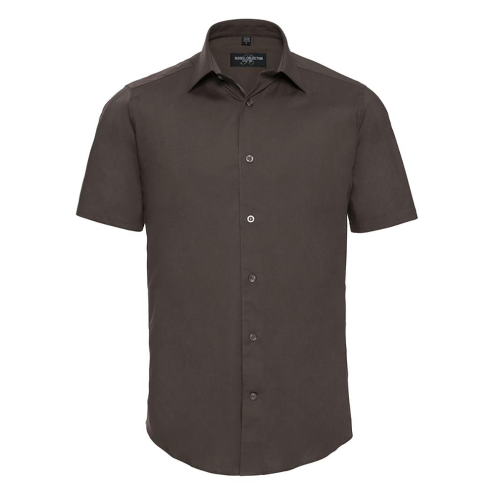 Russell Collection Mens Stretch Fitted Short-Sleeved Shirt