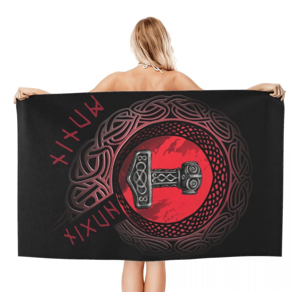Wikinger Runen Thor Mjolnir Strandtuch Nordisch Walhalla Odin Atmungsaktives Mikrofaser Pooltücher