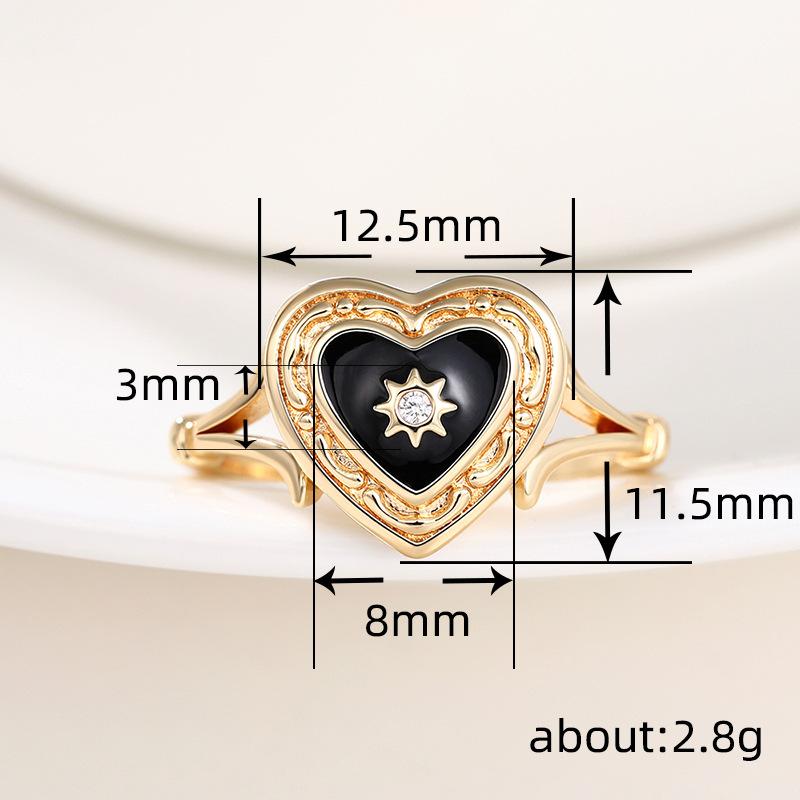 Fashion Gold Dark Ring, Epoxy Heart-Shaped Light Luxury Ring, Gothic Women'S Ring