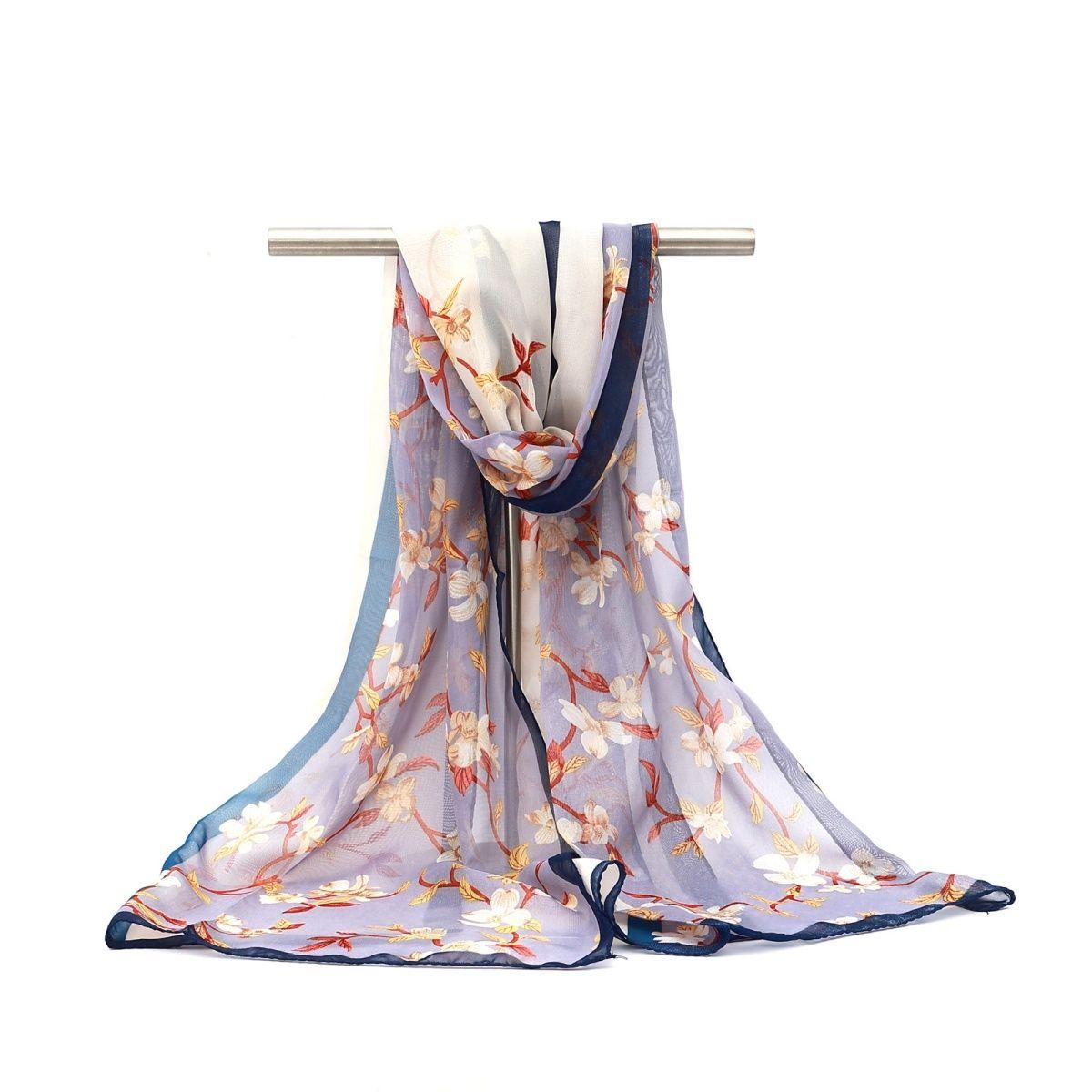 

Шелковый шарф с принтом, длинный женский летний шифоновый шарф, универсальная защита от солнца 155-45cm