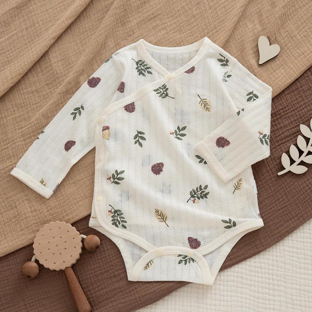 Nordic Style Summer Baby Cotton Romper Set – Ultra-Thin Long Sleeve Onesie with Boneless Hip Wrap
