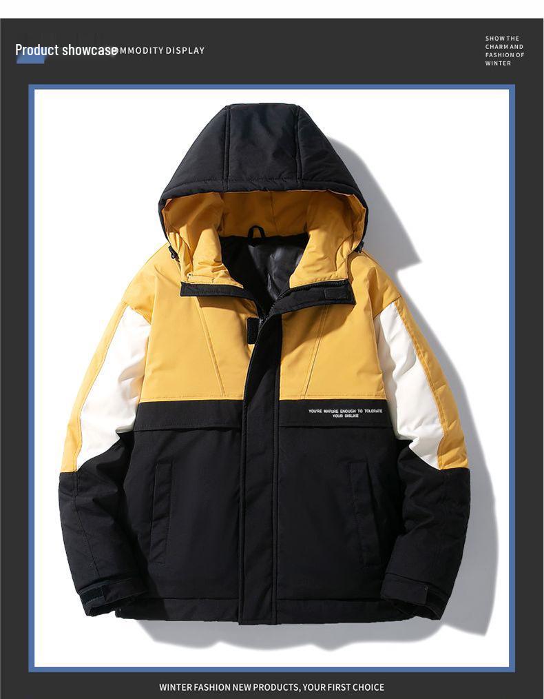 2025 Men's Color Block Hooded Down Jacket - Trendy Korean Style, Thick & Loose Fit for Autumn/Winter