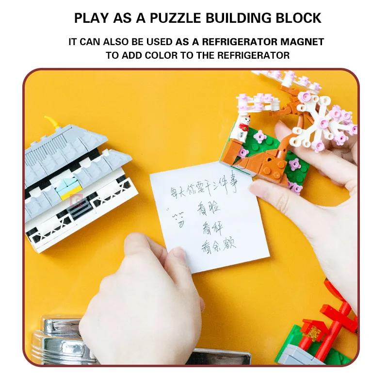 SEMBO BLOCK Japan Architecture Fridge Magnets Cherry Blossom Bricks Landmark Building Blocks DIY Gifts Toys Young Child Adults