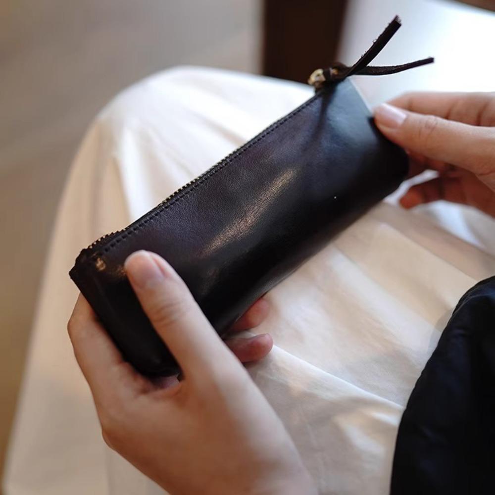 High-end Leather Pencil Case, Pen Storage Bag, Creative and Durable Zipper Stationery Bag