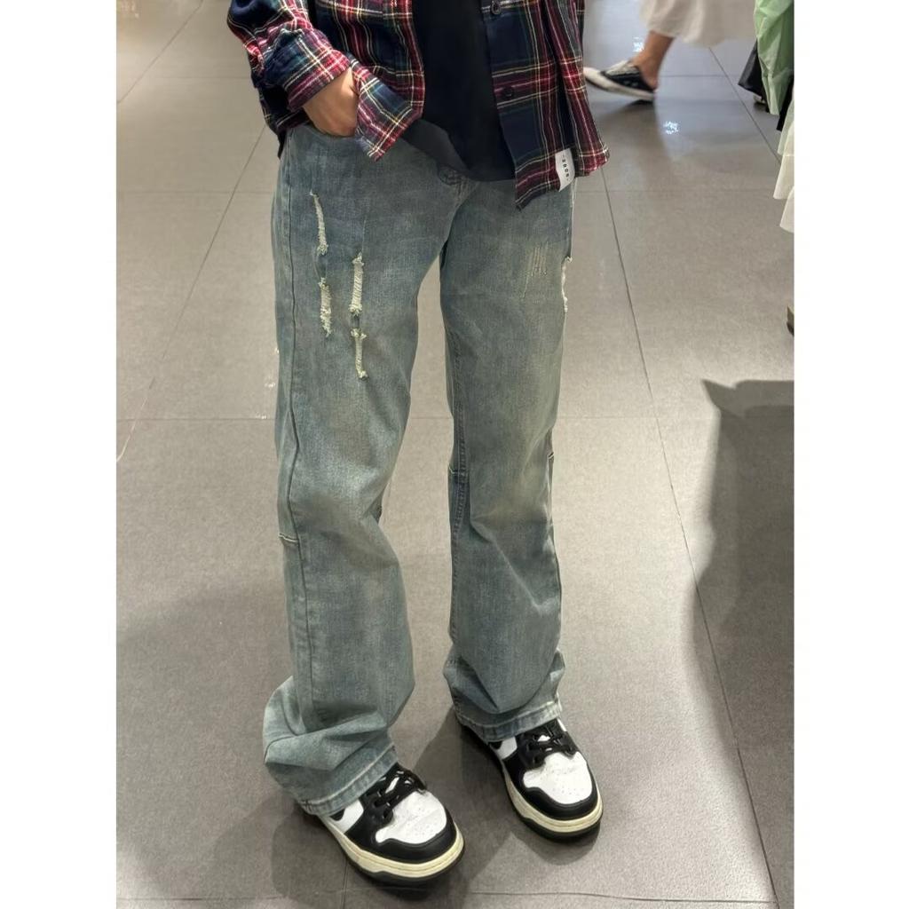 Men'S Retro Washed Vintage Wide Leg Jeans, Men'S Loose Straight Leg Casual Versatile Vibe Hanging Long Pants