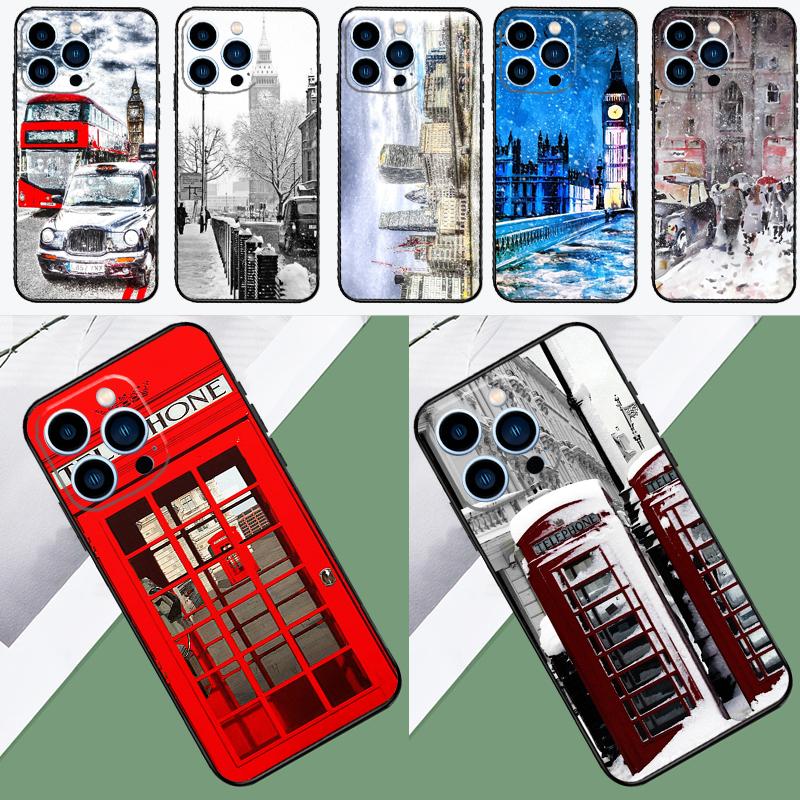 Retro Winter Snow London Phone Case For iPhone 16 15 14 13 12 11 Pro Max XS X XR Plus 13 12 Mini Cover Coque
