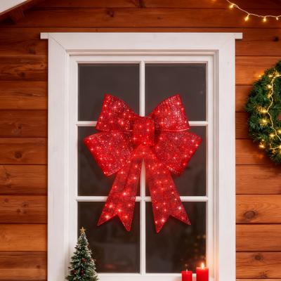 LED Weihnachts Schleife Dekoration Außen Feiertags Hofdeko mit Roten Lichtern Timergesteuerte Feiertags Schleifen Lichter