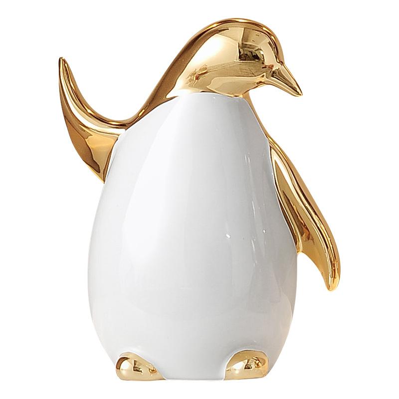Creative Animal Cartoon Ceramic Figurines Golden Penguin Decoration Little Penguin Sculpture Ceramic Craft Home Decor Accessorie