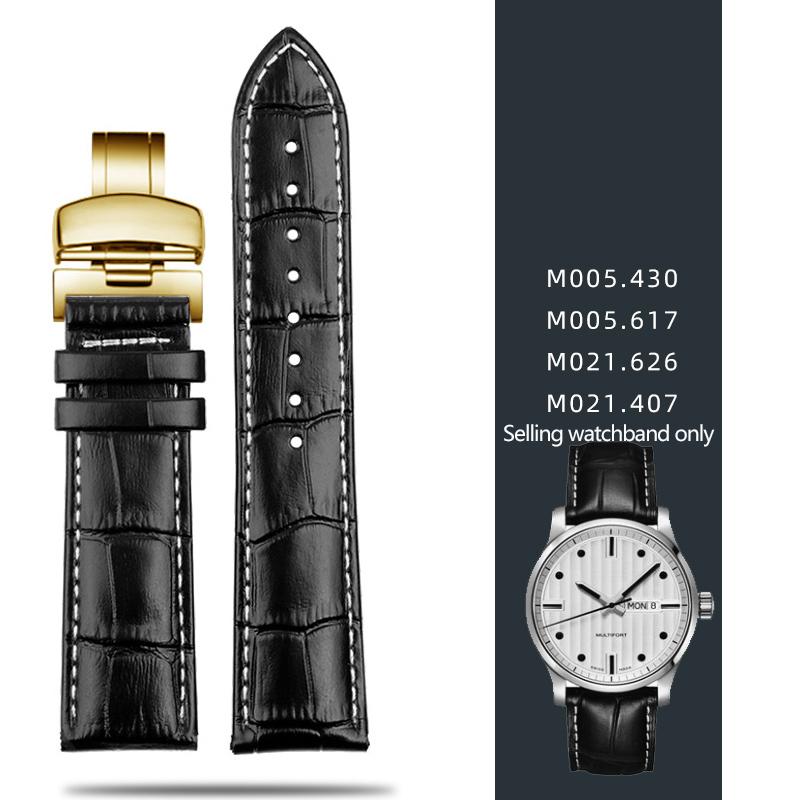 Leather Strap For Mido Helmsman M005 Orange Rudder M005614 m005430A Male Watch Chain with Butterfly Clasp Bracelet 22mm 23mm