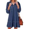 European and American foreign trade denim dress new loose top group casual V-neck seven-point bubble sleeves