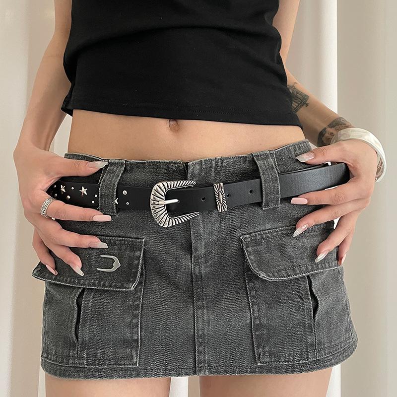 Women'S Belt Fashionable Rivet Belt Personalized Needle Buckle Belt Street Trend Punk Hiphop Style Y2K Belt With Jeans Belt